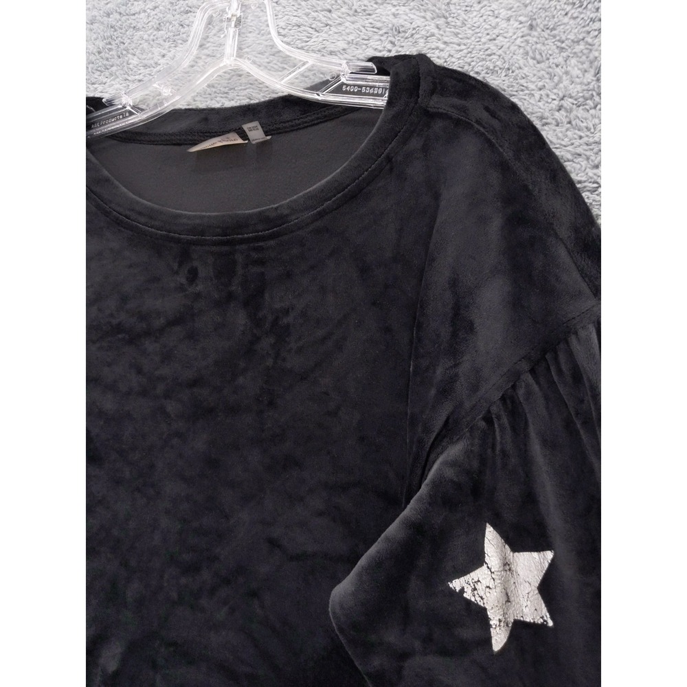 Nannette Lepore Black Velour Star Print‎ Long Sleeve Pullover Top Sz S - Picture 2 of 9